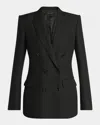 Tom Ford Sharp Herringbone Double Breasted Virgin Wool Jacket In Black