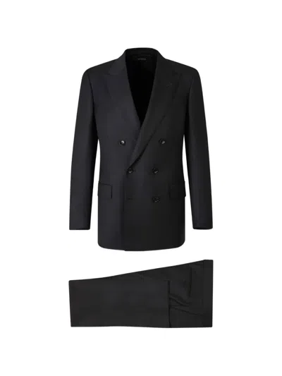 Tom Ford Herringbone Double-breasted Suit In Black