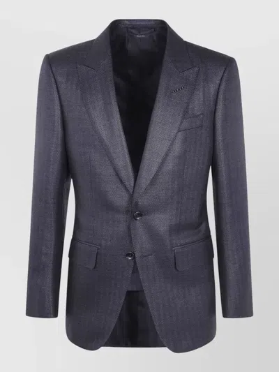 Tom Ford Herringbone Oconnor Single Breasted Suit Jacket In Gray