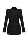 Tom Ford Sharp Herringbone Double Breasted Virgin Wool Jacket In Black