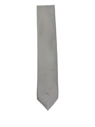 Tom Ford Herringbone-pattern Tie In Gray