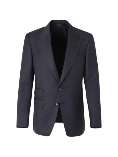 Tom Ford Herringbone Peak-lapel Suit In Black