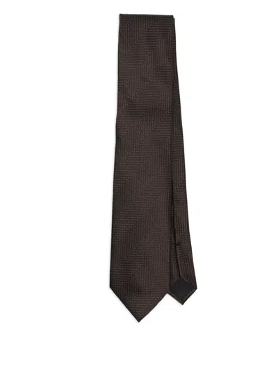 Tom Ford Herringbone Silk Tie In Black