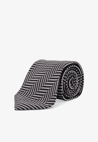 Tom Ford Herringbone Silk Tie In Gray