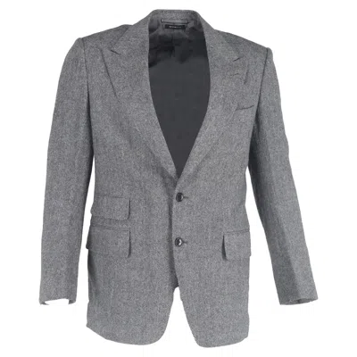 Tom Ford Herringbone Single-breasted Blazer With Pockets In Grey Wool