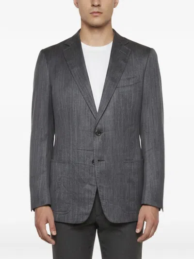 Pre-owned Tom Ford Herringbone Single-breasted Blazer In Grey