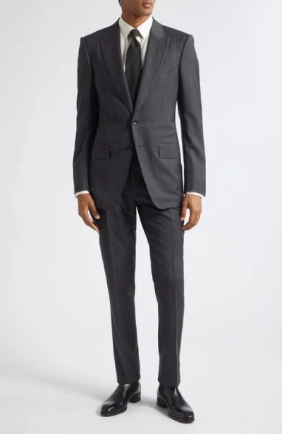 Tom Ford Herringbone Stripe Wool Blend Suit In Gray
