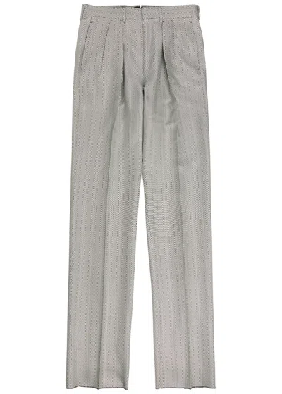 Tom Ford Herringbone Tapered-leg Silk Trousers In Gray