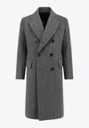 Tom Ford Mens Dark Grey Black Herringbone Double-breasted Wool Coat In Gray