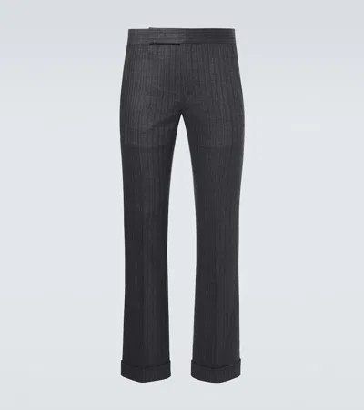 Tom Ford Herringbone Wool Straight Pants In Gray