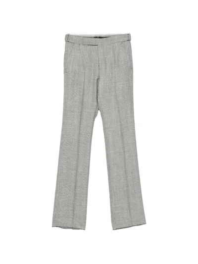 Tom Ford Herringbone-pattern Tailored Trousers In Gray