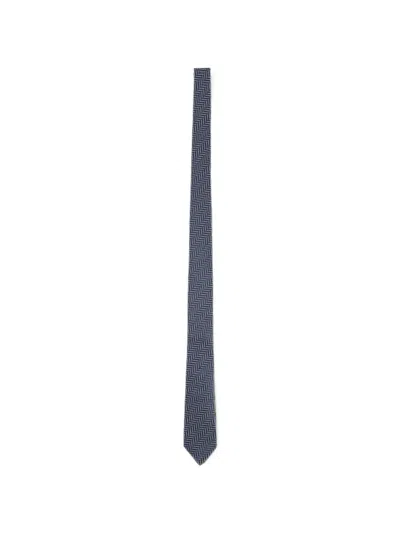 Tom Ford Navy Blue Geometric Tie In White