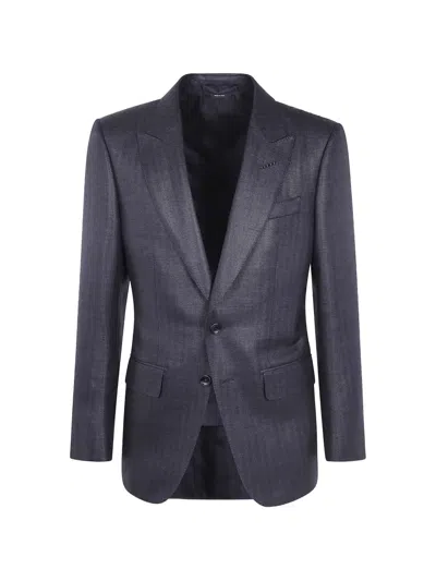 Tom Ford Herringbone Oconnor Single Breasted Suit Jacket In Gray