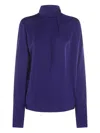 Tom Ford Long Sleeve High Neck Top With Back Pleat In Blue