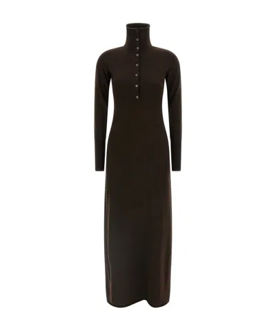 Tom Ford High-neck Button Maxi Dress In Brown