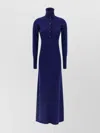 Tom Ford High Neck Buttoned Maxi Dress With Long Sleeves In Blue