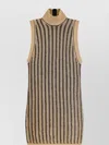 Tom Ford High Neck Wool Blend Dress With Metallic Effect In Brown
