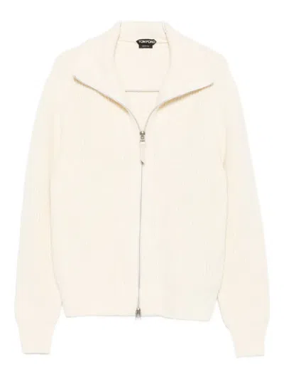 Tom Ford High-neck Zip-front Sweater In Neutral