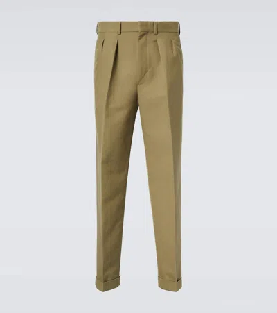 Tom Ford High-rise Pleated Cotton Satin Pants In 绿色