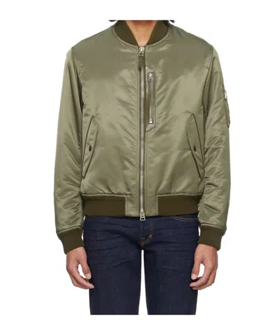 Tom Ford Khaki Shiny Bomber Jacket In Military Green