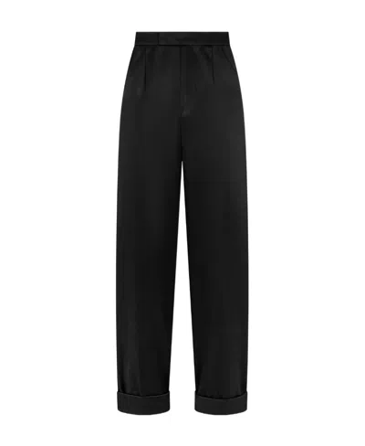 Tom Ford High Waisted Silk Trousers In Black