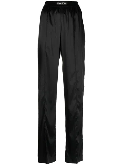 Tom Ford High-waisted Stretch-silk Satin Trousers In Black