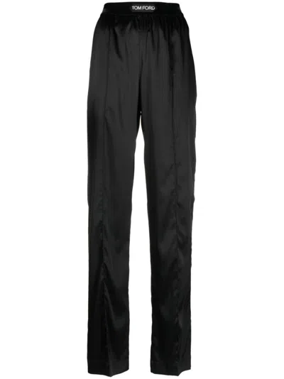 TOM FORD HIGH-WAISTED STRETCH-SILK SATIN TROUSERS