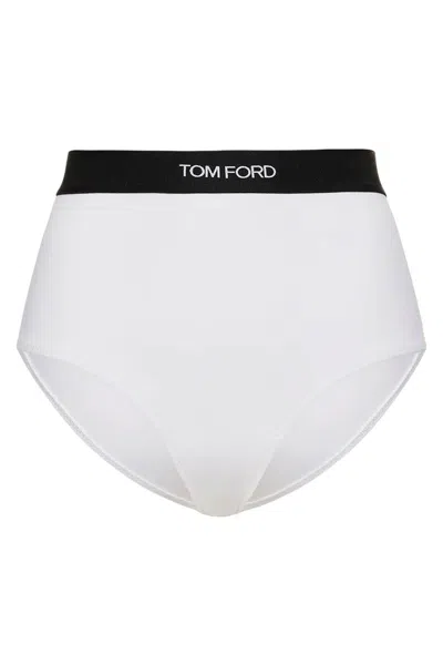 Tom Ford Logo Modal Jersey High Rise Briefs In White