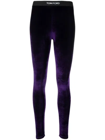 Tom Ford High-waisted Velour Leggings In Purple