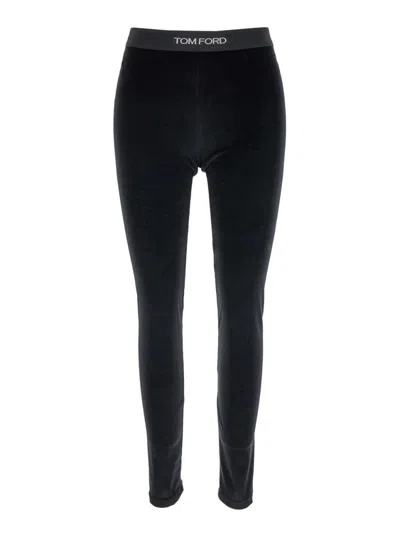 Tom Ford Black Leggings With Branded Band In Velvet Woman