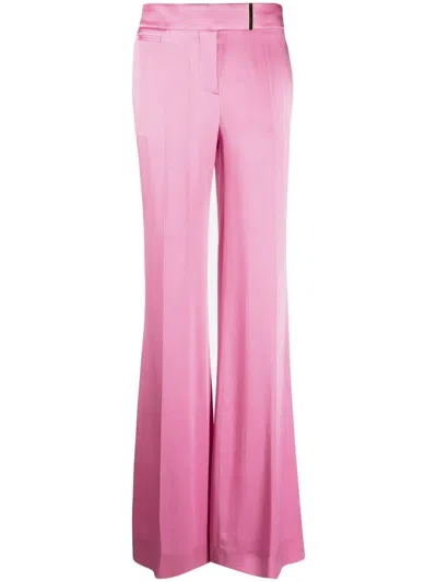 Tom Ford Mid Rise Wide Fluid Satin Pants In Pink