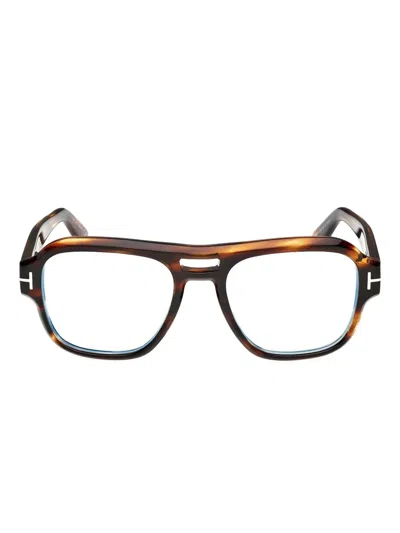 Tom Ford Hinge-detail Double-bridge Glasses In Brown
