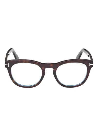 Tom Ford Hinge-detail Round-frame Glasses In Brown