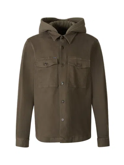 Tom Ford Hooded Bottoned Shirt Jacket In Green