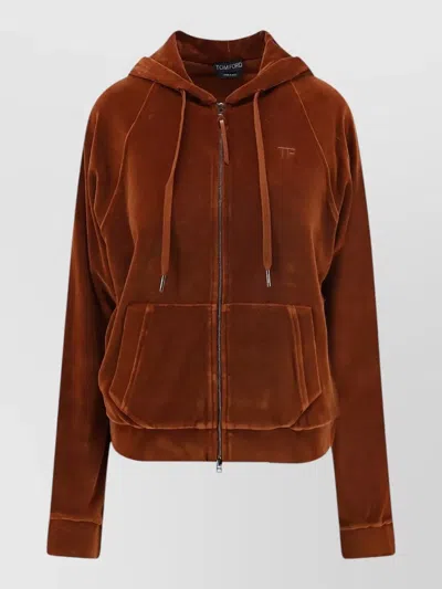 Tom Ford Hooded Crewneck Jacket Front Pockets Design In Brown