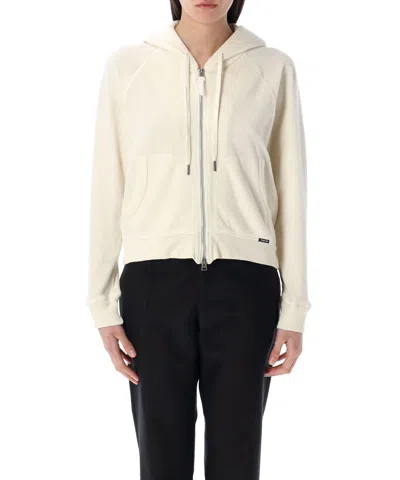 Tom Ford Towelling Zip Hoodie In Neutral
