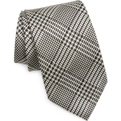 Tom Ford Houndstooth Check Mulberry Silk Tie In Multicolor Black
