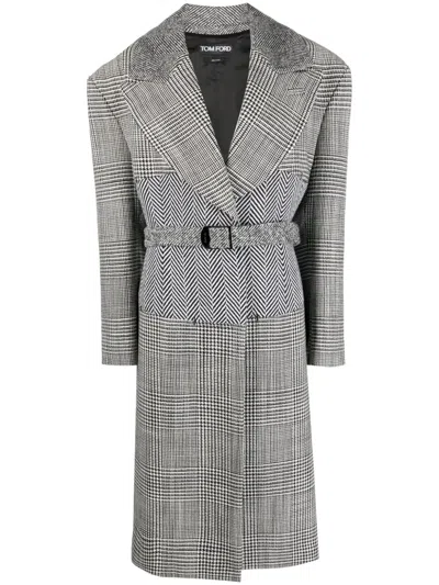 TOM FORD HOUNDSTOOTH-PATTERN BELTED COAT
