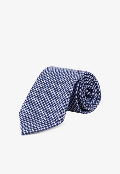 Tom Ford Houndstooth-pattern Silk Tie In Blue