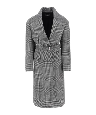 TOM FORD TOM FORD HOUNDSTOOTH-PATTERN STRAIGHT HEM BELTED COAT