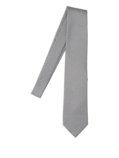 Tom Ford Textured Houndstooth Tie In Grey And Black In Gray