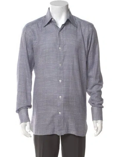 Pre-owned Tom Ford Houndstooth Print Long Sleeve Dress Shirt In Gray