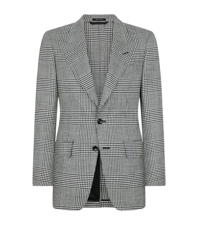 Tom Ford Houndstooth Shelton Blazer In Black