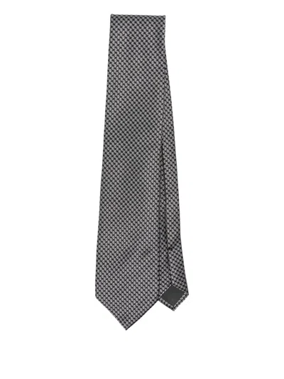 Tom Ford Houndstooth Silk Tie In Blue