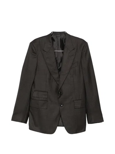 Tom Ford Houndstooth-pattern Single-breasted Suit In Brown