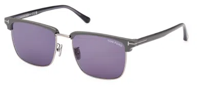 Pre-owned Tom Ford Hudson 02 Ft0997 H 51v Dark Ruthenium-mastic/blue Men's Sunglasses In Brown