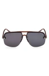 Tom Ford Hugo-02 63mm Oversize Navigator Sunglasses In Shiny Light Brown/blue