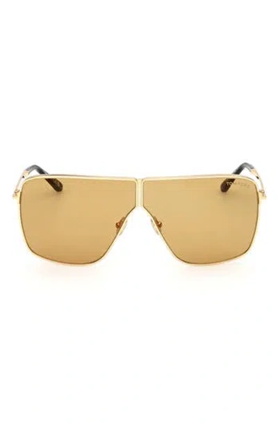 Tom Ford Huxley 68mm Oversize Navigator Sunglasses In Shiny Deep Gold/amber