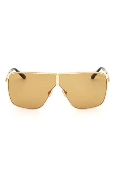 Tom Ford Huxley 68mm Oversize Navigator Sunglasses In Shiny Deep Gold & Amber