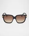 Tom Ford Beatrix Ft0613 52h Geometric Polarized Sunglasses In Shiny Black